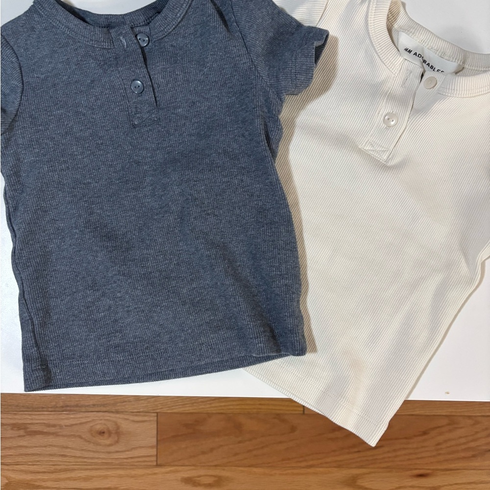 Kids Henley Shirts - Blue and Cream